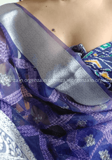 Kora Navy Blue Organza Silk Saree With Elephant Zari Border - Orgenza Store