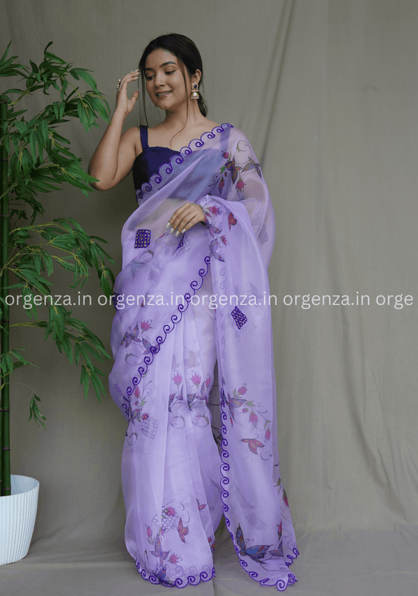 Purple Colour Floral Print With Gotta Work - Orgenza Store