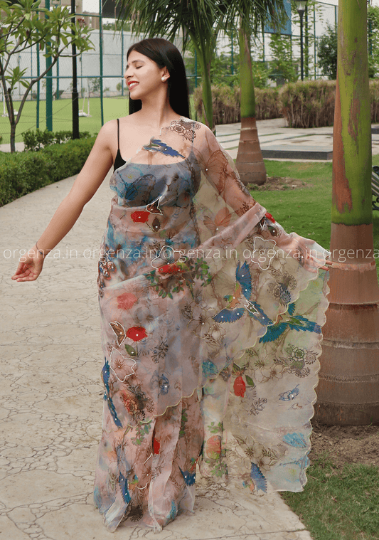 Soft Organza Multi Chiku Colour With Readymade Blouse - Orgenza Store