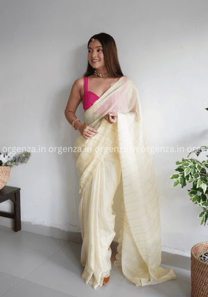 Light Yellow Lining Organza Saree - Orgenza Store - digisoch