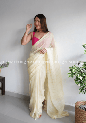 Light Yellow Lining Organza Saree - Orgenza Store - digisoch
